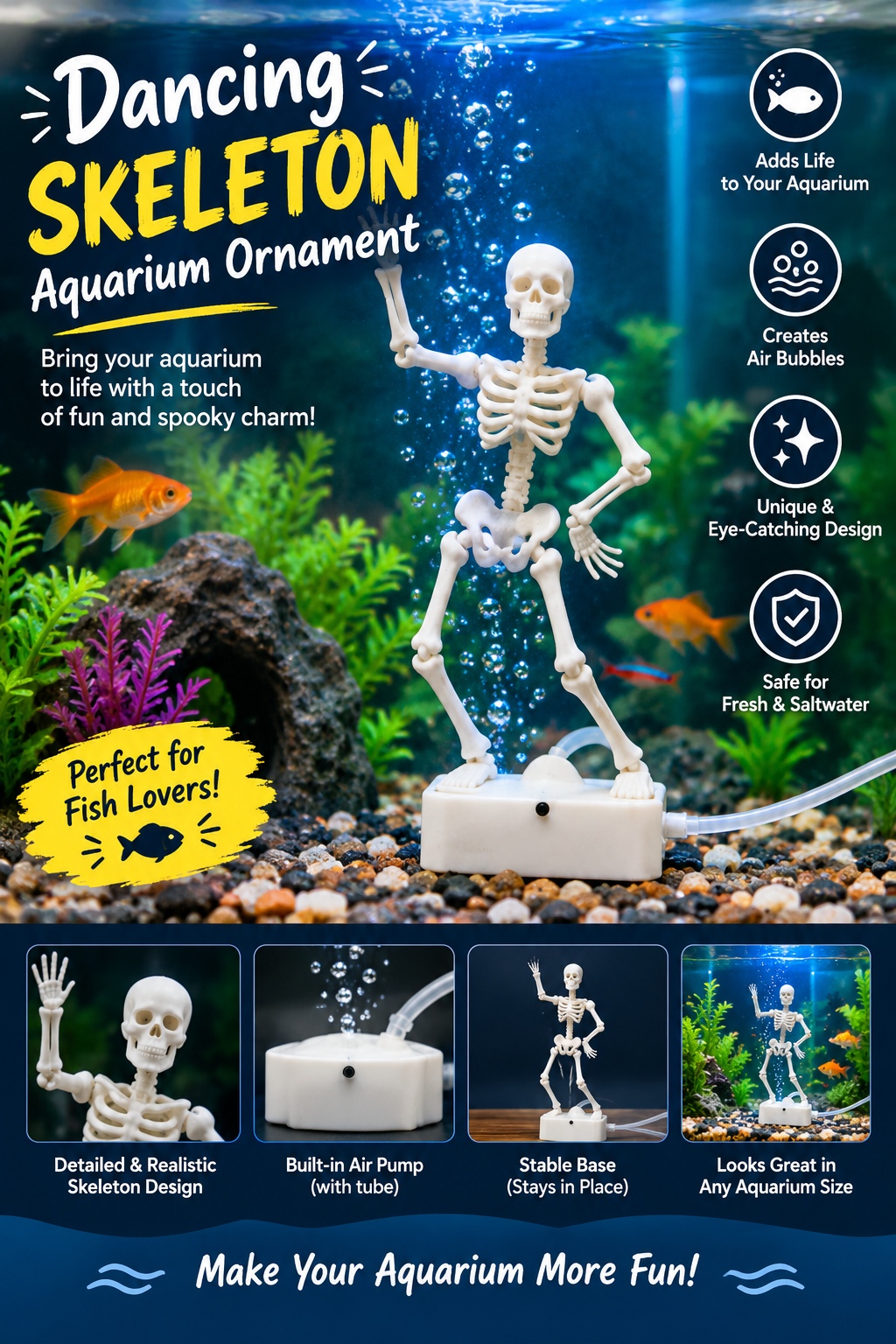 Dancing Skeleton Aquarium Ornament